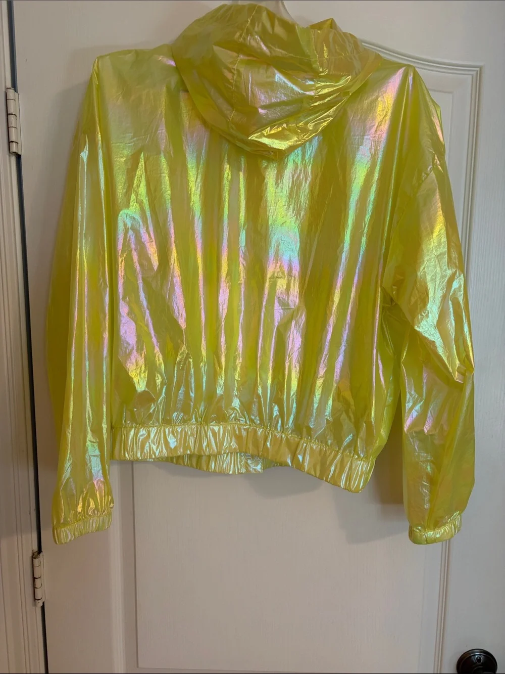 Easel Iridescent Yellow Nylon hooded Jacket - Shimmery Finish, full zip, Sz MED